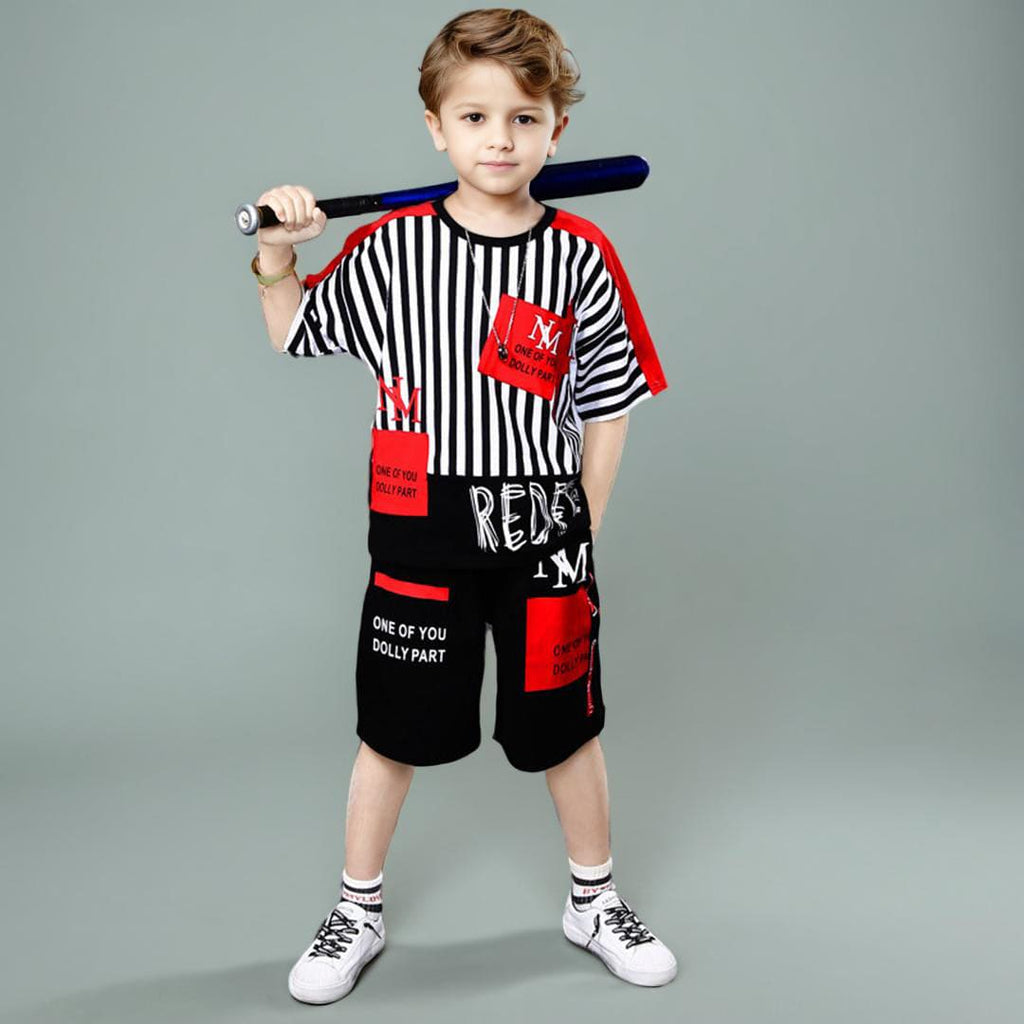 Boys Stripes Graphic T-Shirt With Elasticated Shorts
