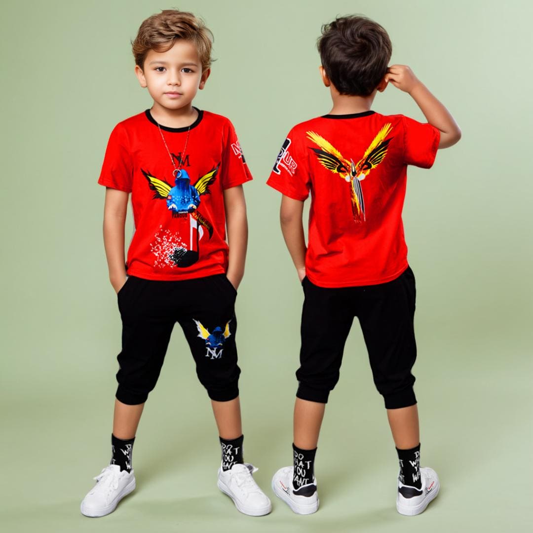 Boys Graphic T-Shirt With 3/4 Length Pants Sets   