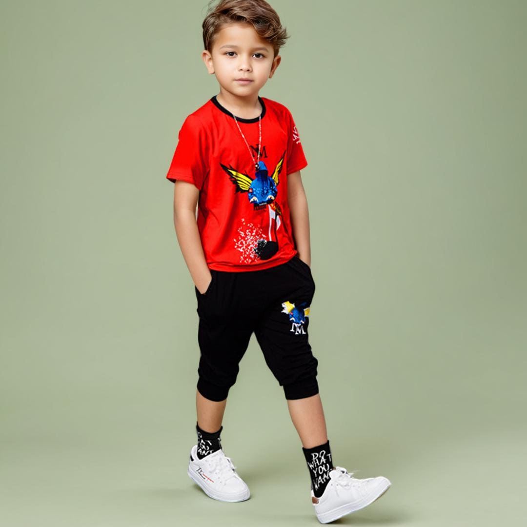 Boys Graphic T-Shirt With 3/4 Length Pants Sets   