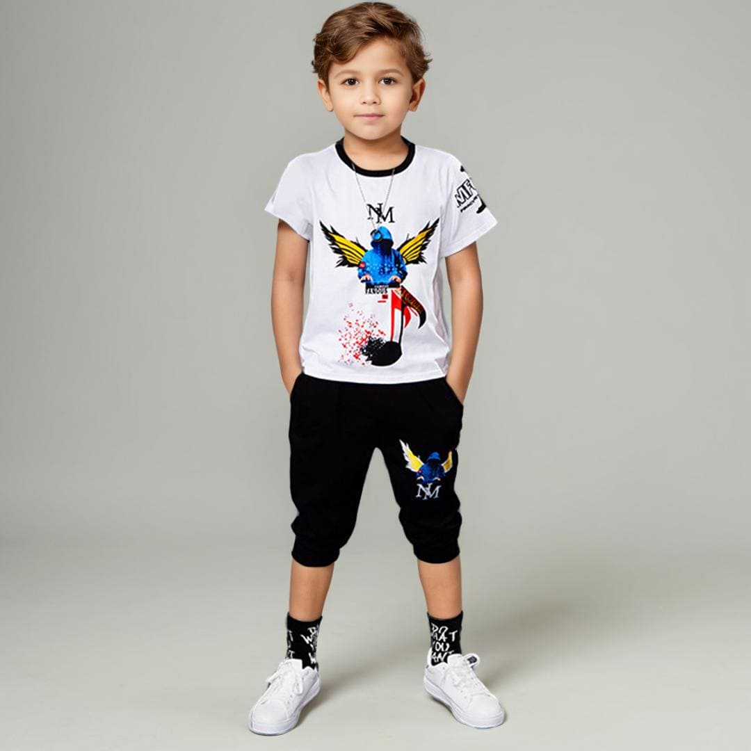 Boys Graphic T-Shirt With 3/4 Length Pants Sets   