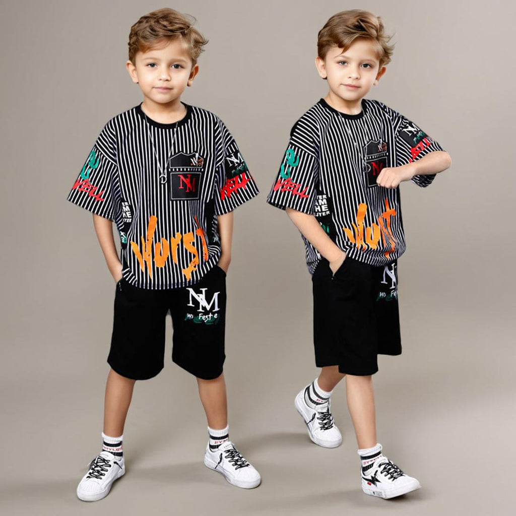 Boys Stripes T-Shirts & Shorts With Alphabet Print