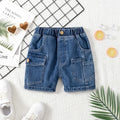 Boys Blue Solid Denim Short With Elasticated Waistband Shorts Blue 1-2 Y