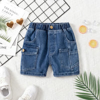 Boys Blue Solid Denim Short With Elasticated Waistband Shorts Blue 1-2 Y