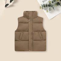 Boys Brown Quilted Puffer Vest With Stand-up Collar Coats & Jackets Brown 6-7 Y