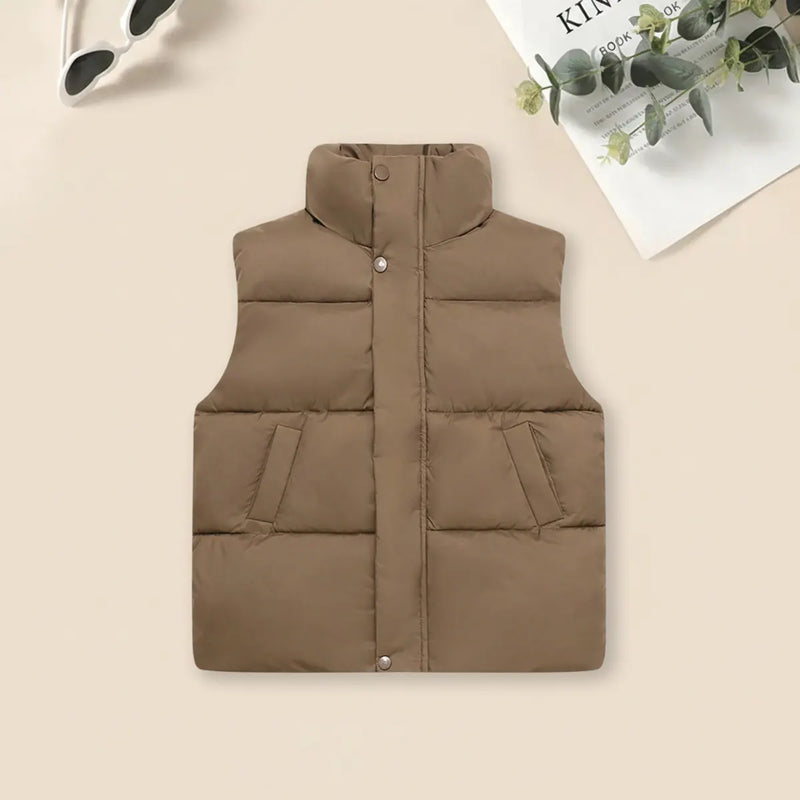 Boys Brown Quilted Puffer Vest With Stand-up Collar Coats & Jackets Brown 6-7 Y