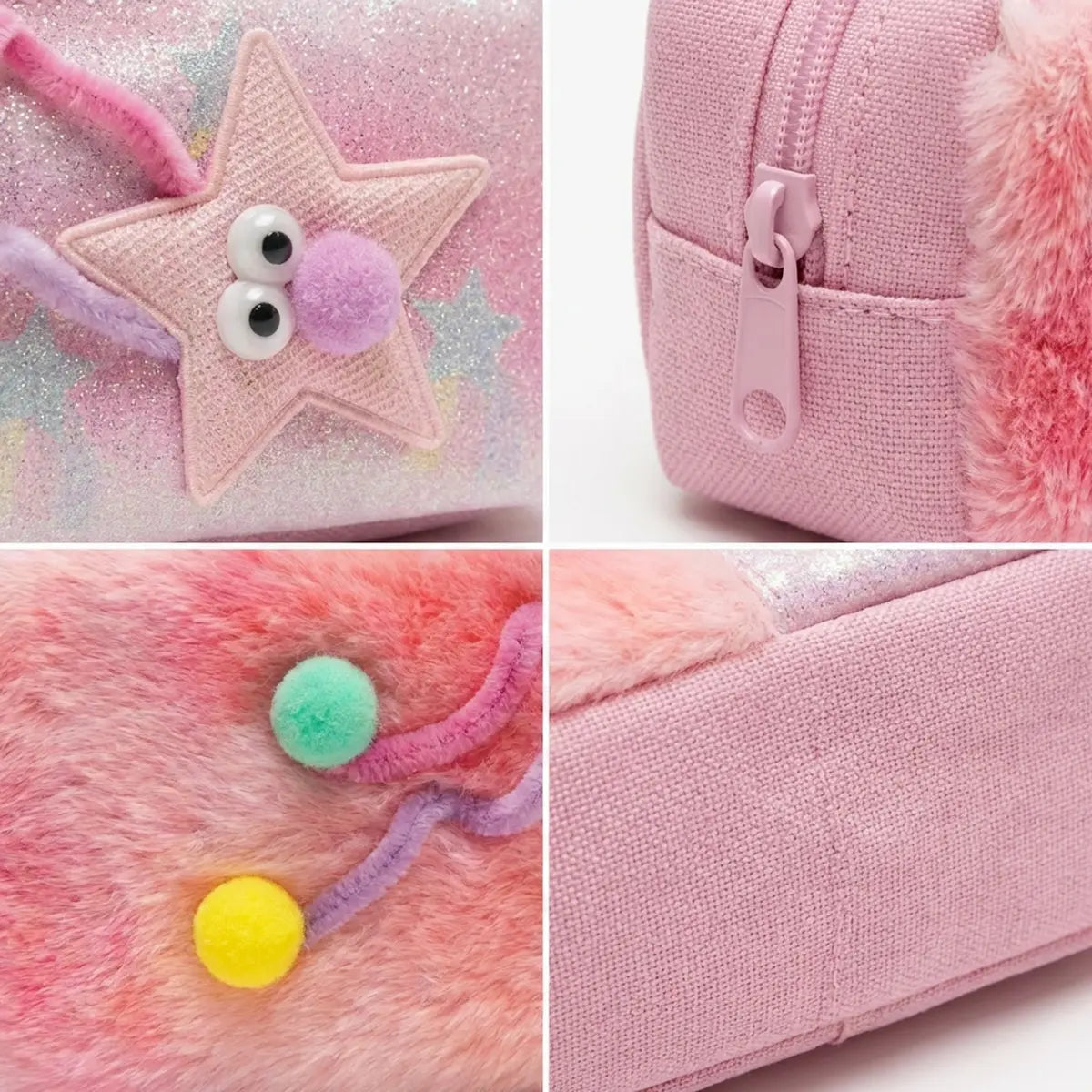 Girls Cute Fur Pencil Pouch with Star Charm Trending Accessories