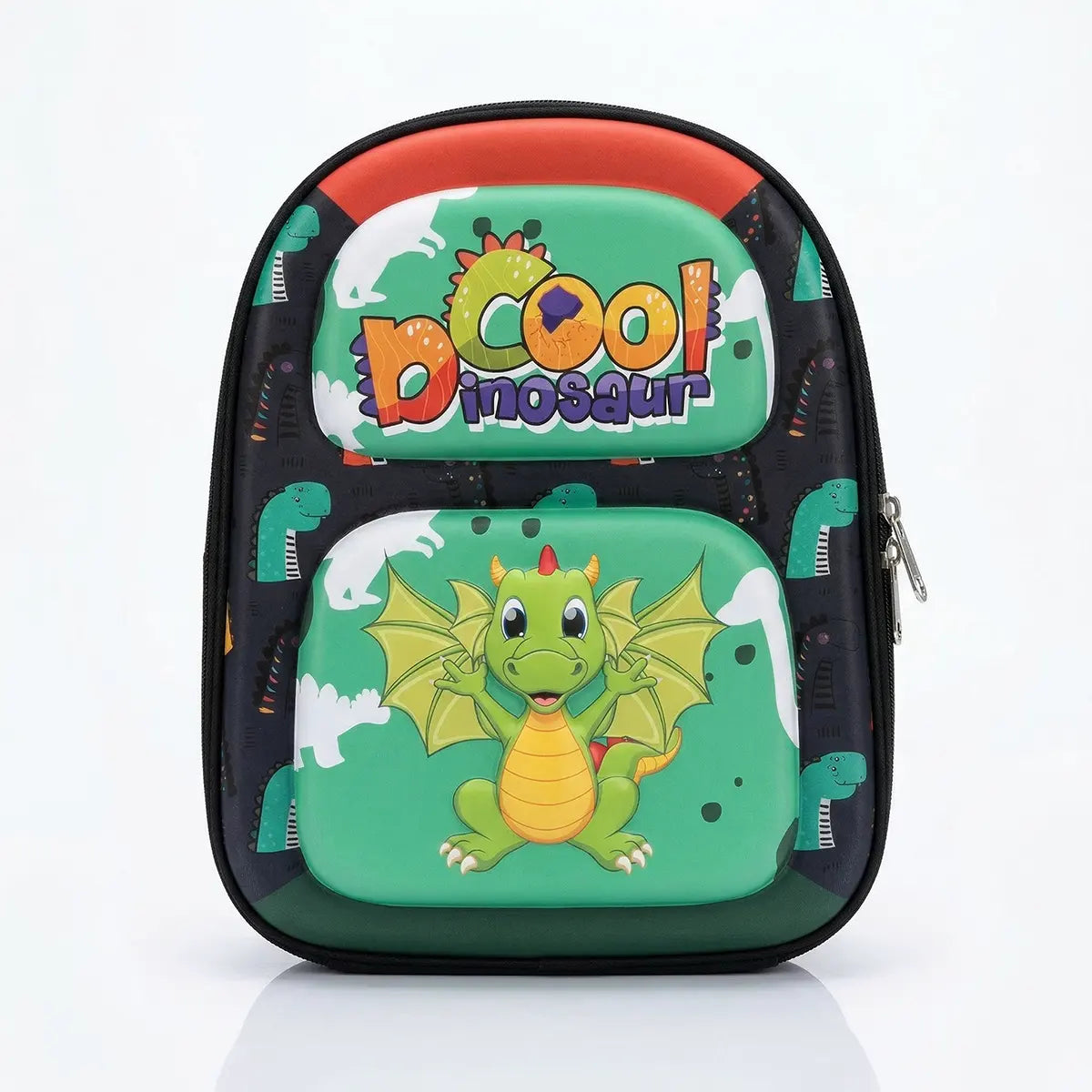 Boys Green Dinosaur Front Hard-Shell School Backpack Trending Accessories Green Onesize