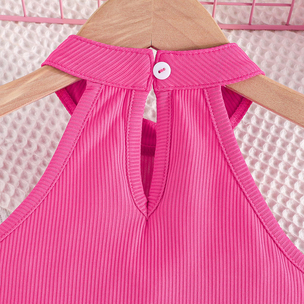 Girls Pink Halter Neck Top With Elasticated Short Set 2 pc. Sets