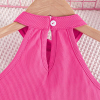 Girls Pink Halter Neck Top With Elasticated Short Set 2 pc. Sets