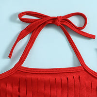 Girls Red Halter Top With Watermelon Print Briefs & Headband Swimwear Sets Sets