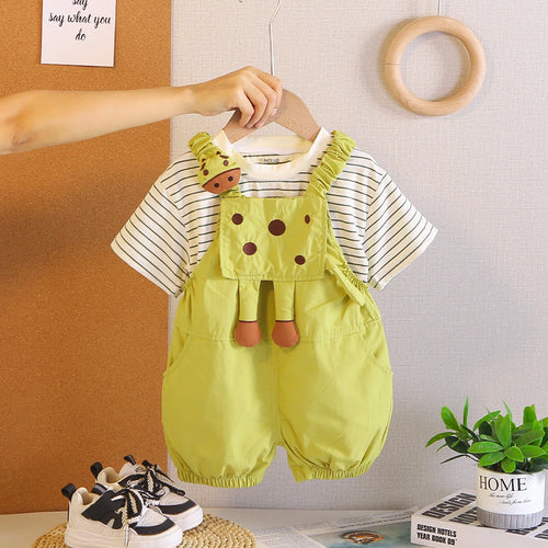 Boys Short Sleeve T-Shirt With Lime Green Animal Applique Dungaree Sets 2 pc. Sets Lime Green 1-2 Y