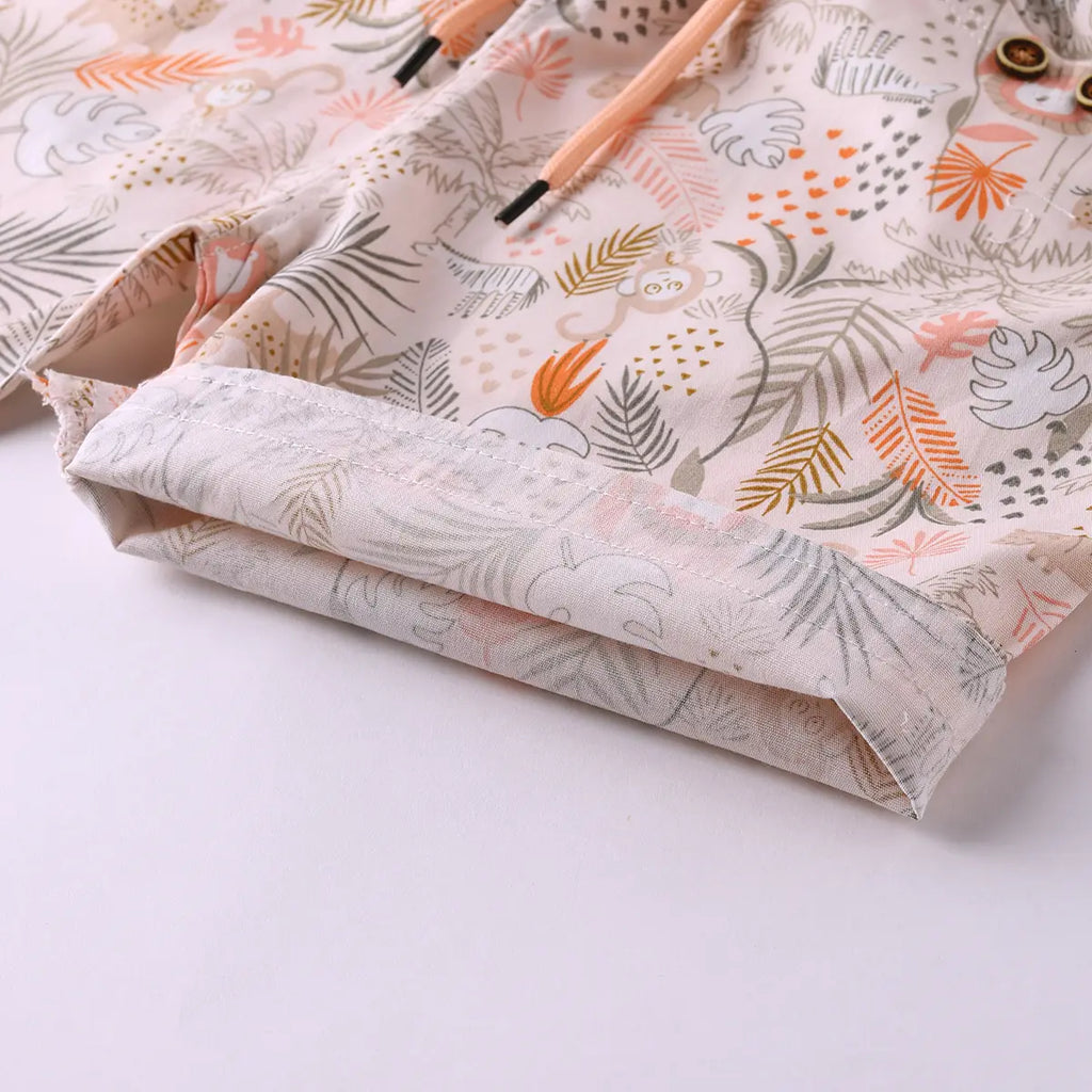 Boys Pink Animal Printed Short Sleeve Shirt With Printed T-Shirt and Shorts Sets Sets