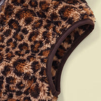 Girls Brown Fleece Leopard Print Sleeveless Jacket Coats & Jackets