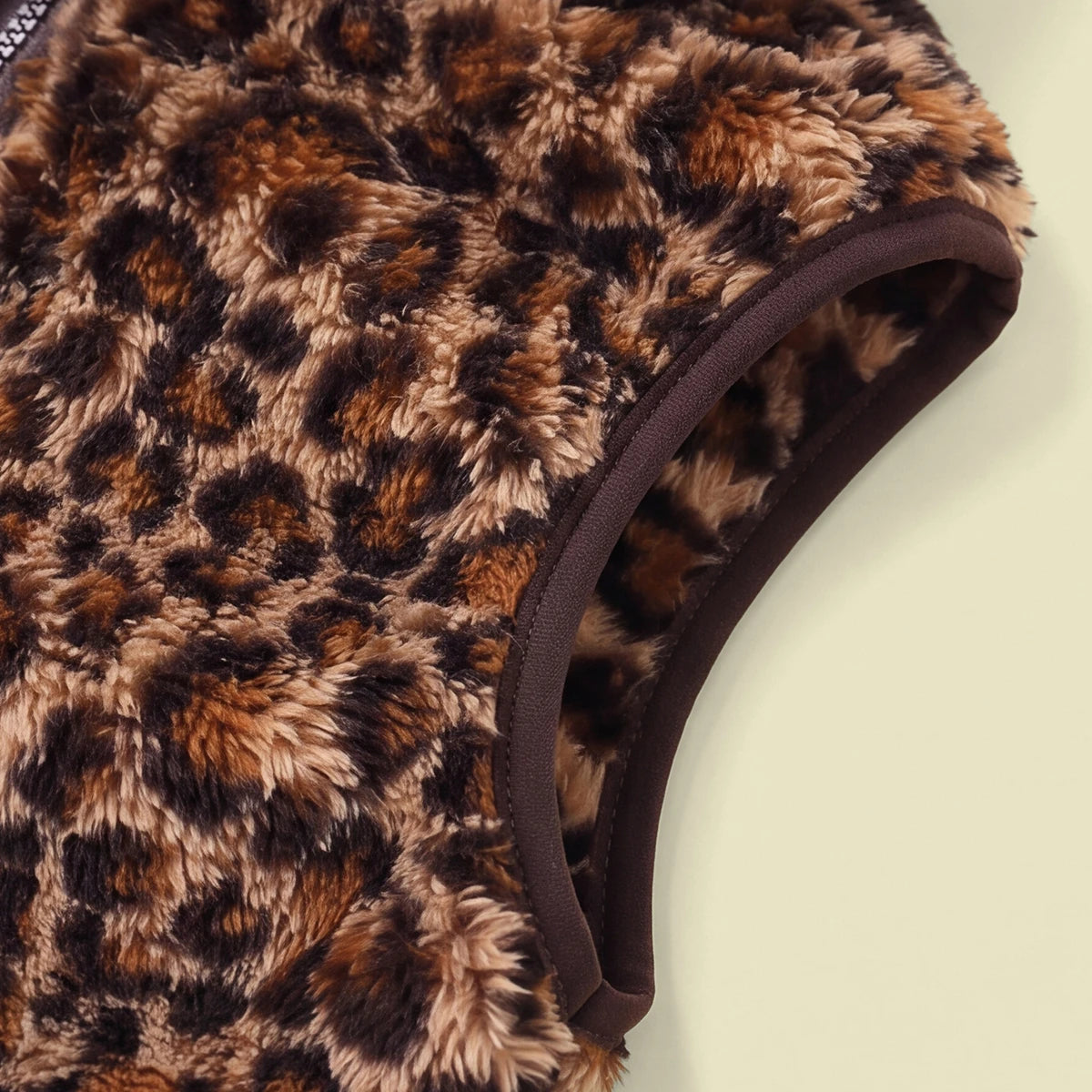 Girls Brown Fleece Leopard Print Sleeveless Jacket Coats & Jackets