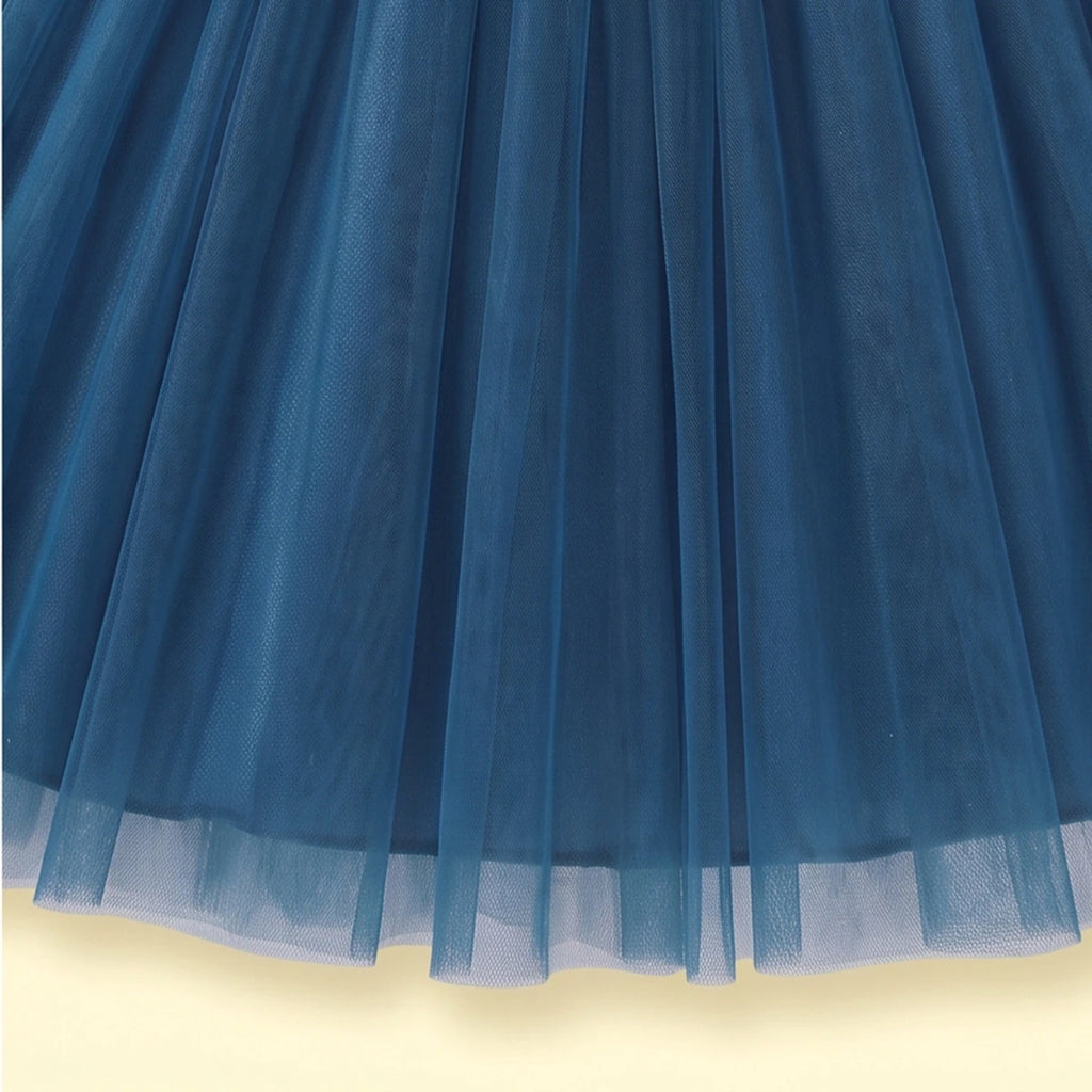 Girls Teal Blue 3D Floral Detail Sleeveless Party Gown Party Dresses