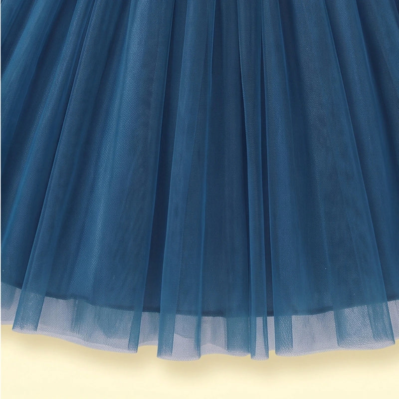 Girls Teal Blue 3D Floral Detail Sleeveless Party Gown Party Dresses