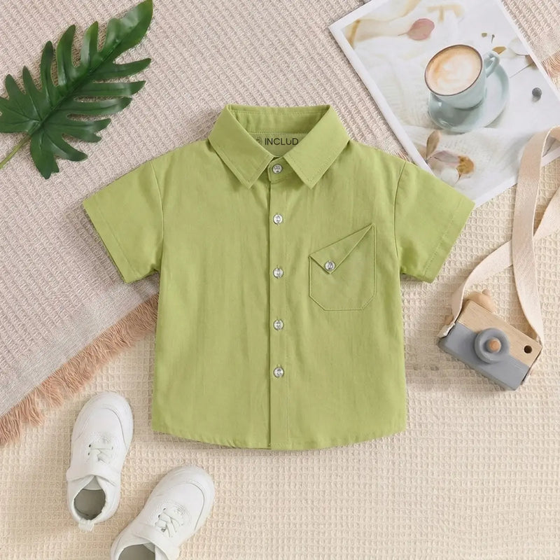 Boys Green Short Sleeve Casual Shirt Shirts Green 1-2 Y