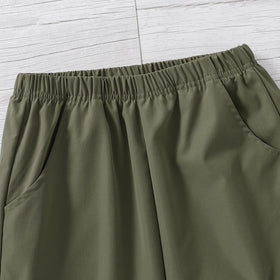 Boys Olive Green Solid Elasticated Bottom Cargo Trouser Cargo Pants