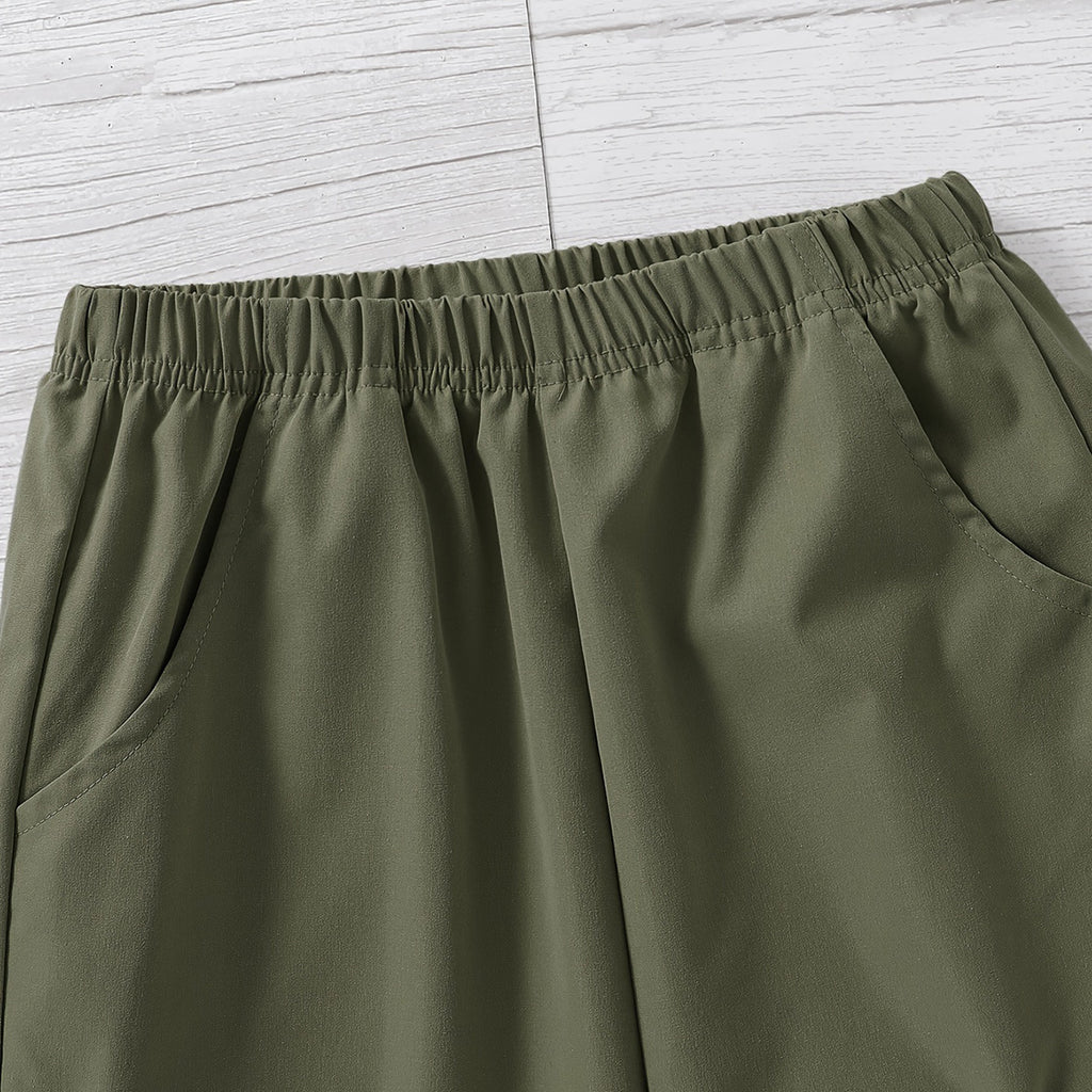 Boys Olive Green Solid Elasticated Bottom Cargo Trouser Cargo Pants