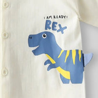 Boys Off White Dinosaur Printed Shirt With Short Sleeves Shirts