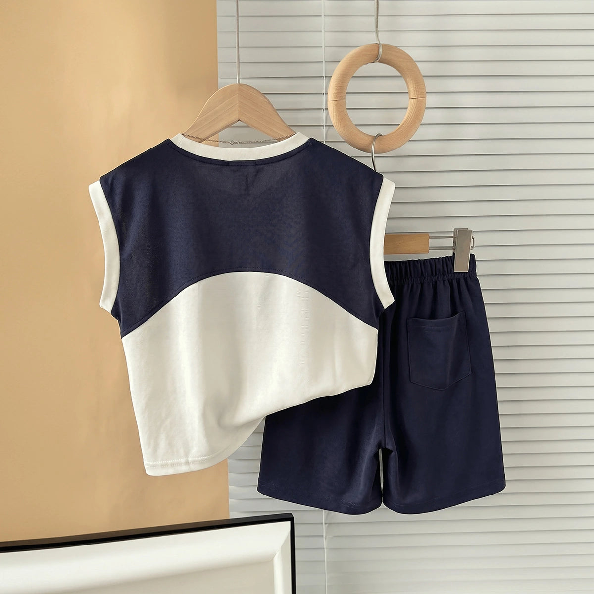 Boys Navy Blue Sleeveless Typography Print T-Shirt With Shorts Sets 2 pc. Sets