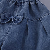 Girls Purple Cherry Embellished T-Shirt With Pleated Denim Shorts Set Sets