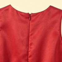 Girls red sleeveless party gown with tulle skirt and applique