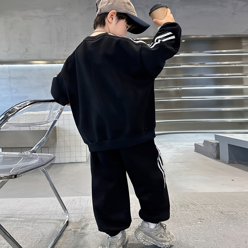 Boys Black Typographic Printed Sweatshirt With Joggers Winter Co-ord Sets 2 pc. Sets