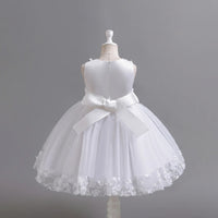 Girls White Floral Applique Sleeveless Tutu Party Wear Dress Party Dresses