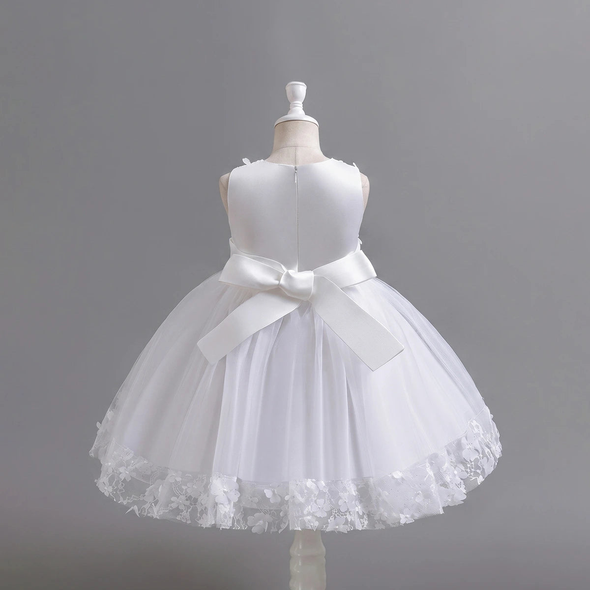 Girls White Floral Applique Sleeveless Tutu Party Wear Dress Party Dresses