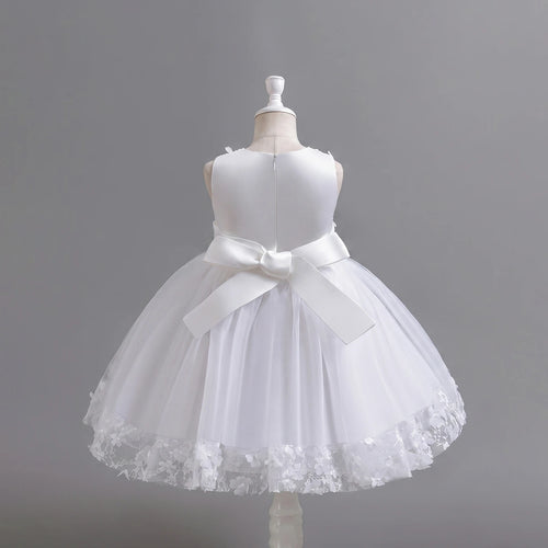 Girls White Floral Applique Sleeveless Tutu Party Wear Dress Party Dresses