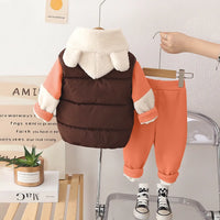 Boys Orange Graphics Regular Sweatshirt With Sleeveless Jacket & Pants Sets 3 pc. Sets