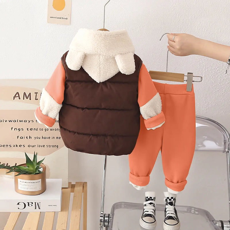 Boys Orange Graphics Regular Sweatshirt With Sleeveless Jacket & Pants Sets 3 pc. Sets