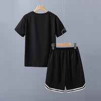 Boys Black Rugby Ball Graphic Short Sleeve T-Shirt With Shorts Set 2 pc. Sets