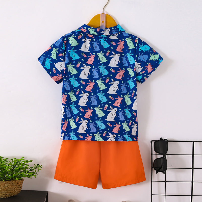 Boys Blue Rabbit Printed Shirt With Shorts Set 2 pc. Sets