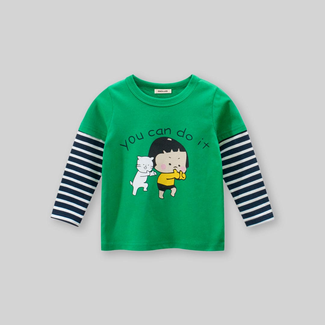 Girls Printed Doctor Sleeves T-Shirt Tshirts Green 1-2 Y 