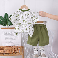 Boys Green Dog Printed Short Sleeves T-shirt With Shorts Set Sets