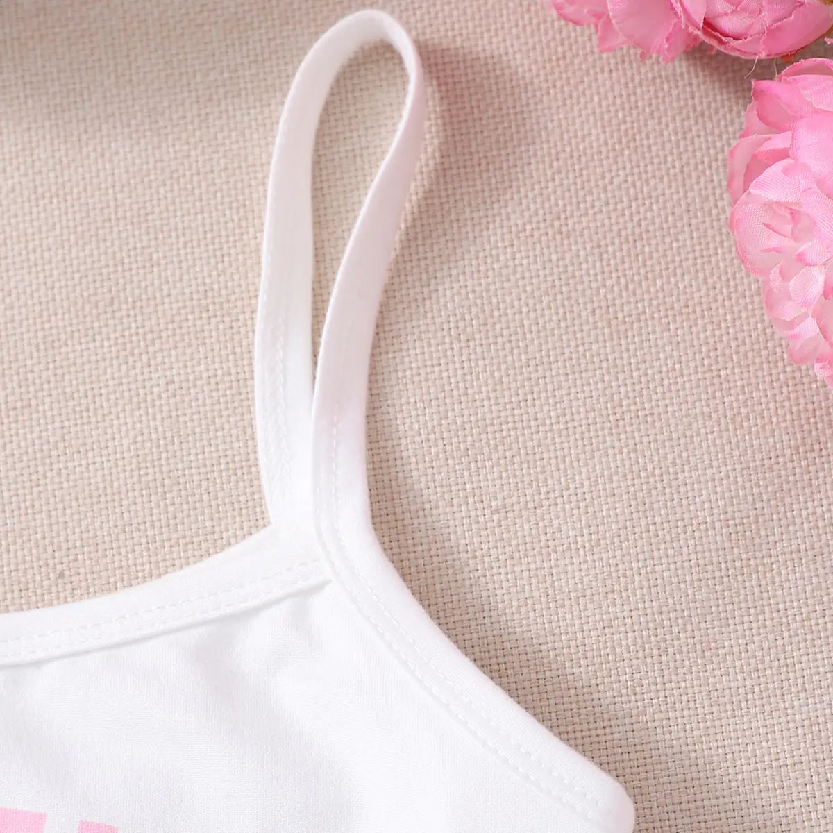Girls Pink Crop Top & Camisole With Printed Shorts Set Sets