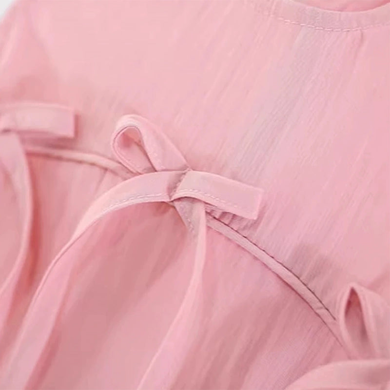 Girls Pink Sleeveless Ruffle Hem A-Line Dress With Bow Details Casual Dresses