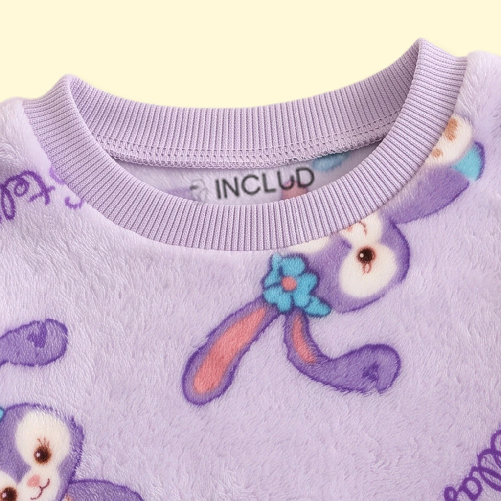 Girls Purple Bunny Printed Sweatshirt With Pants Sets 2 pc. Sets
