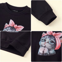 Girls Black Cat Graphic Long Sleeve Sweatshirt Sweatshirts & Hoodies