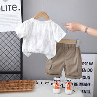 Boys White Bear Graphic Printed Short Sleeve T-Shirt With Cargo Shorts Sets 2 pc. Sets