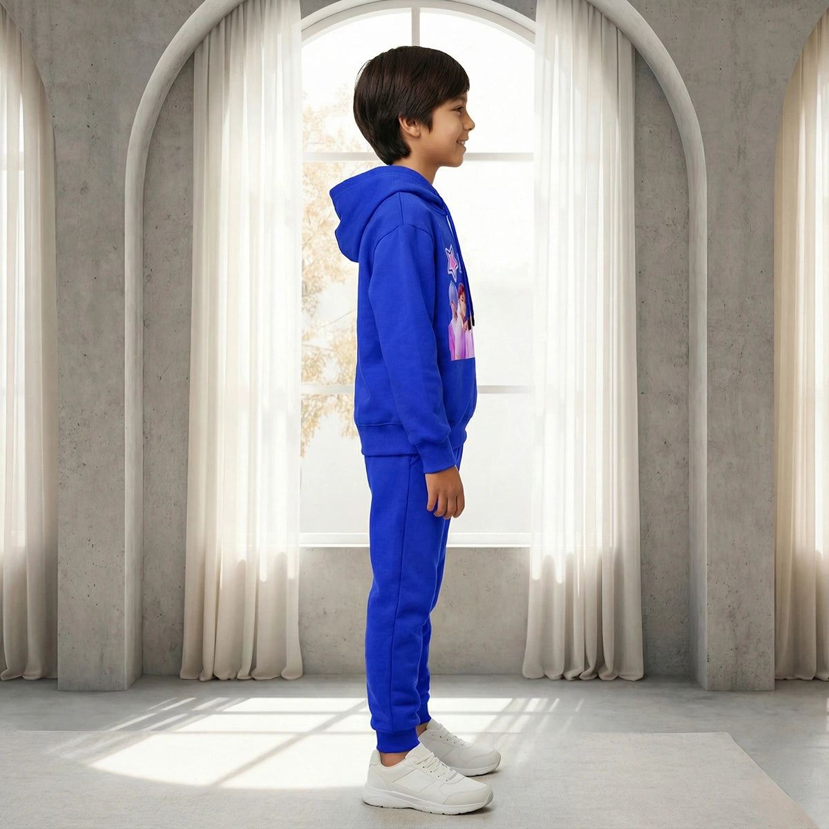 Boys Dark Blue K-Pop Star Graphics Hoodie With Jogger Co-ord Sets Sets
