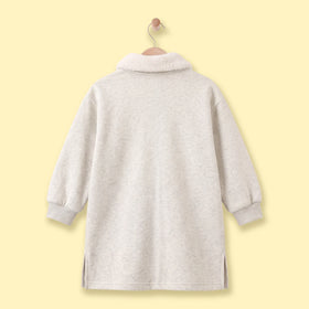 Girls Light Grey Typographic Polo Collar Tshirt Dress Casual Dresses