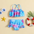 Girls Blue Abstract Printed top With Briefs Swimwear Sets Sets Blue 1-2 Y