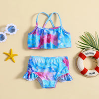 Girls Blue Abstract Printed top With Briefs Swimwear Sets Sets Blue 1-2 Y