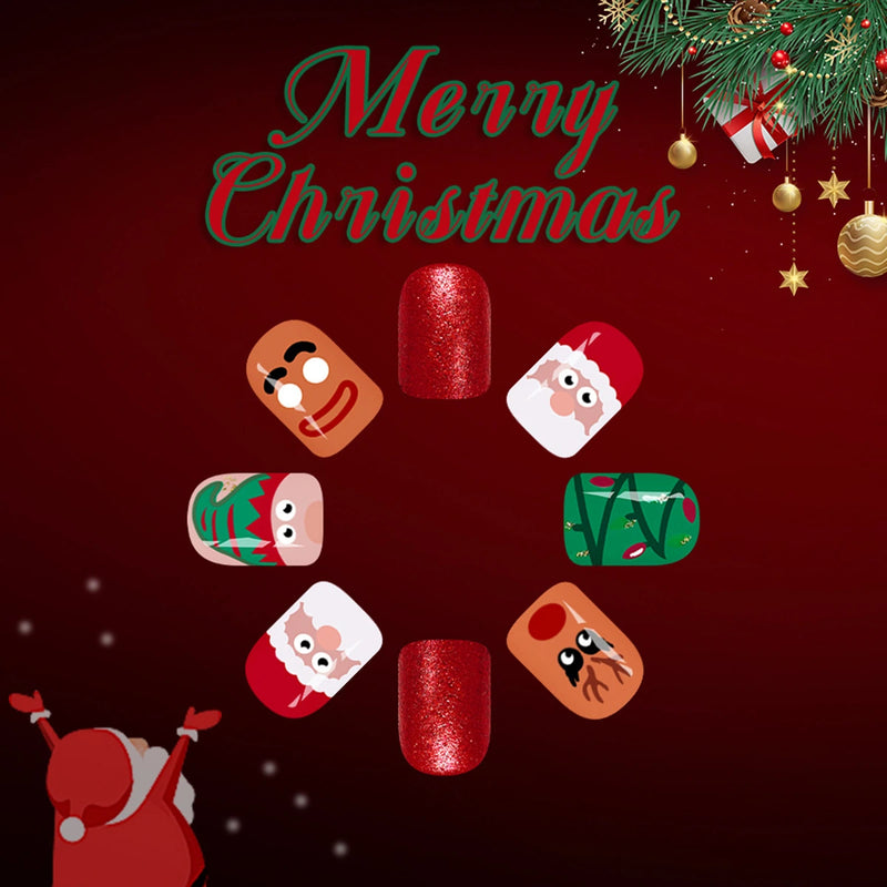 Girls Multicolor Christmas Press-On Nail Art Kit Trending Accessories