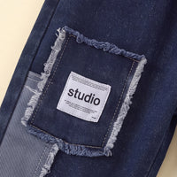 Boys Grey Typographic Printed Sweatshirt With Denim Pants Set Sets