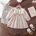 Girls Pink Floral Print Long Sleeve A-Line Dress Casual Dresses Pink 1-2 Y