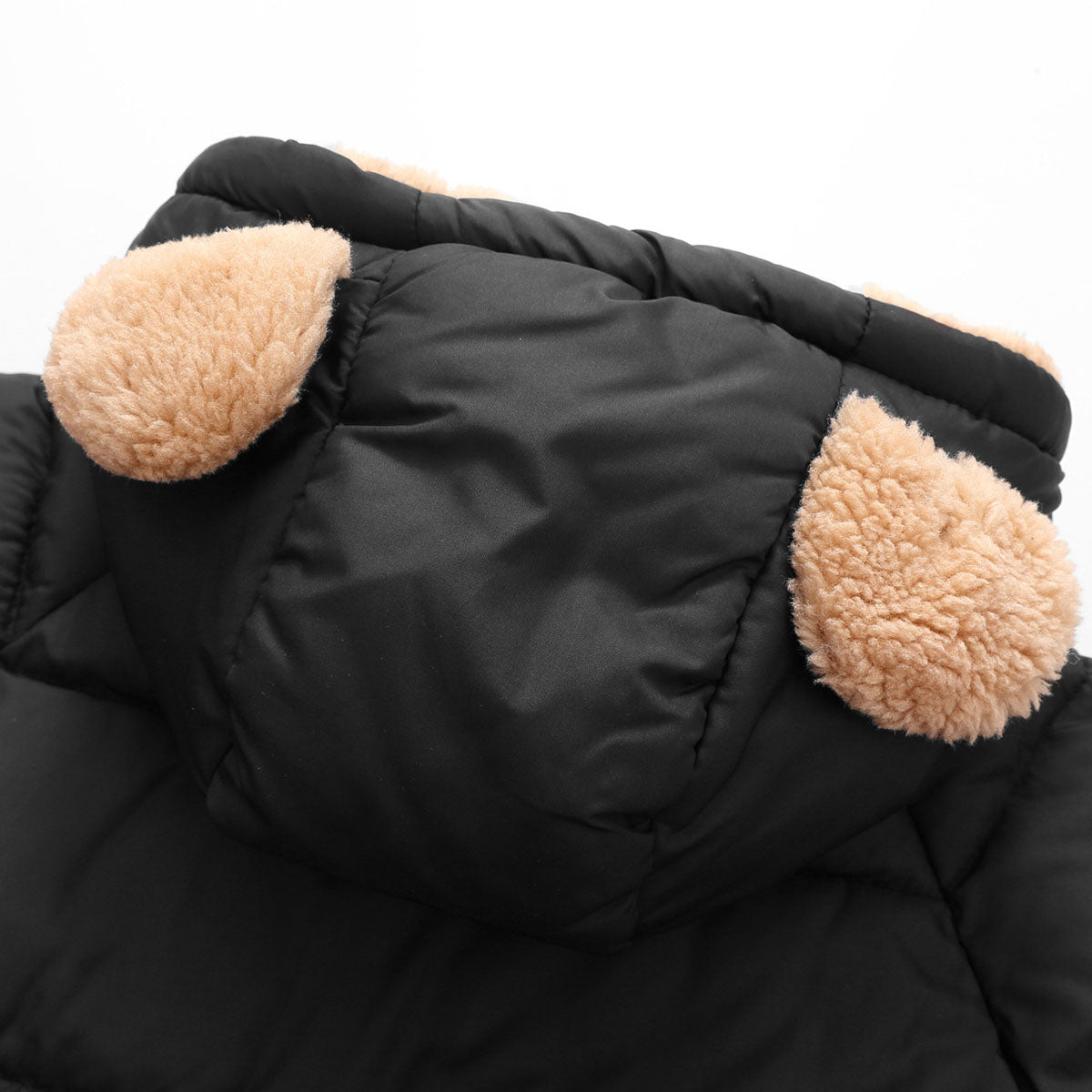 Girls Black Solid Hooded Quilted Down Jacket Coats & Jackets